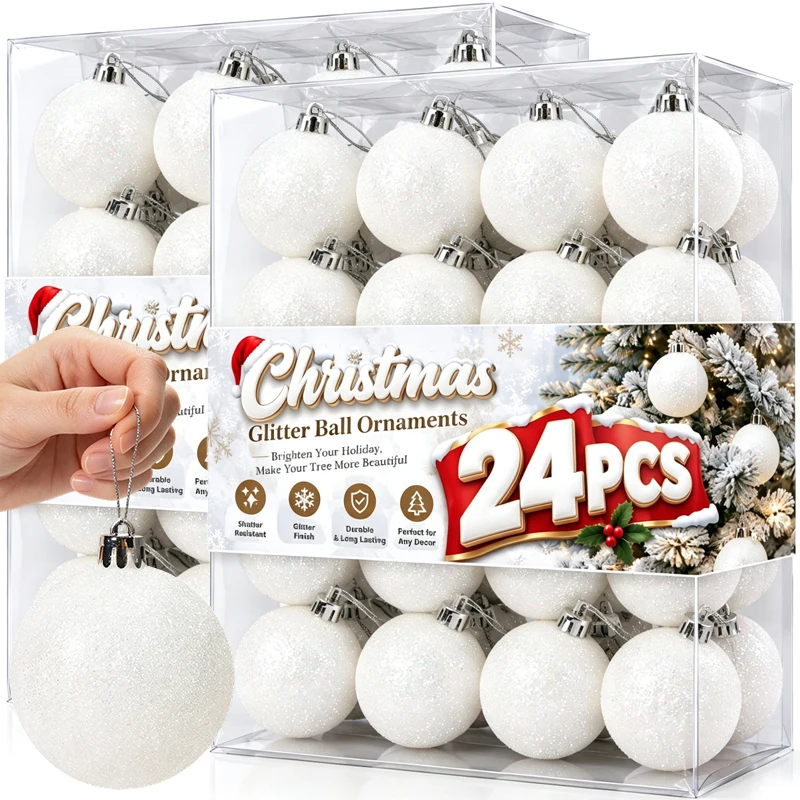 Wedding Supply Wholesale - Ornamen Bola Glitter Putih Natal, Hiasan