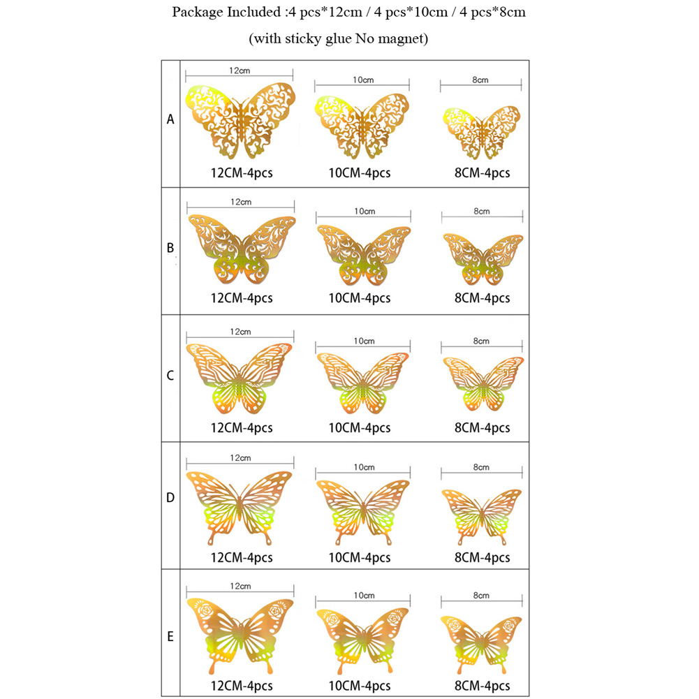 12 Buah Stiker Dinding Kupu-ku - Wedding Package Gold ulasan dan harga