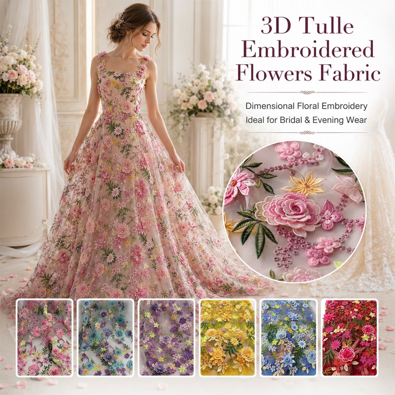Kain Tulle Bordir Bunga 3D Uku - Wedding Supply Wholesale ulasan dan harga